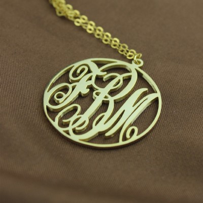 Gold Vine Font Circle Initial Monogram Necklace- - The Handmade ™