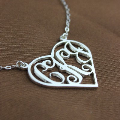 White Gold Initial Monogram Heart Necklace - The Handmade ™