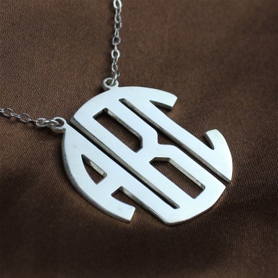 White Gold Initial Block Monogram Pendant Necklace - The Handmade ™