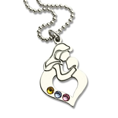 Mother Child Necklace with Birthstone Silver - The Handmade ™
