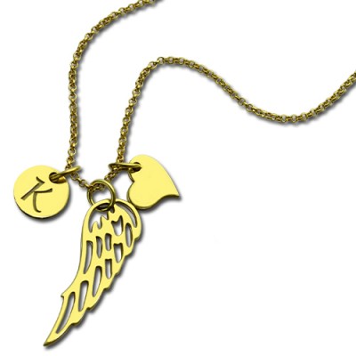Good Luck Angel Wing Necklace with Initial Charm Gold - The Handmade ™