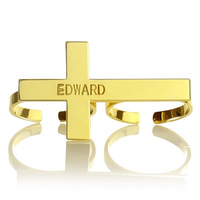 Engraved Name Two finger Cross Ring Gold - The Handmade ™