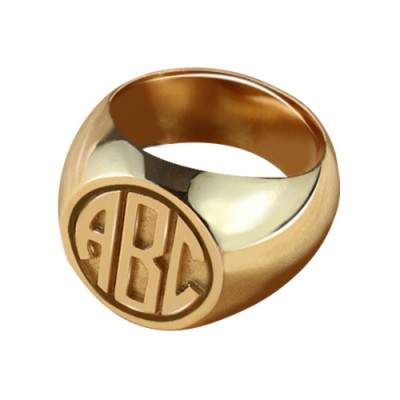 Circle Signet Ring with Block Monogram Rose Gold - The Handmade ™
