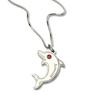 Dolphin Necklace with Birthstone Name Silver - The Handmade ™