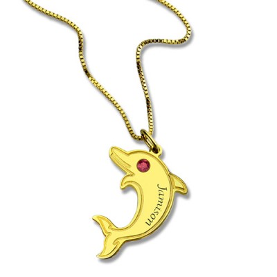Dolphin Pendant Necklace with Birthstone Name Gold - The Handmade ™