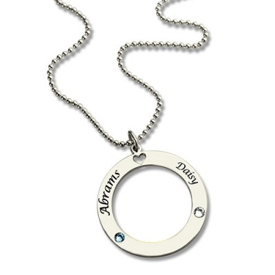Engraved Circle of Love Name Necklace with Birthstone Silver - The Handmade ™