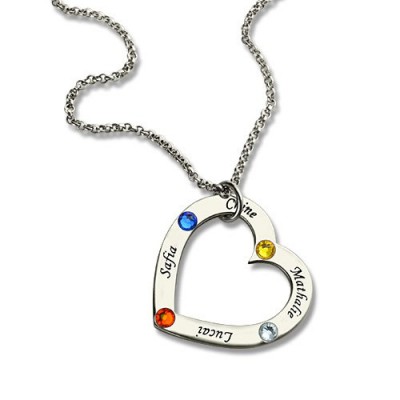 Mother Heart Necklace with Name Birthstone Silver - The Handmade ™