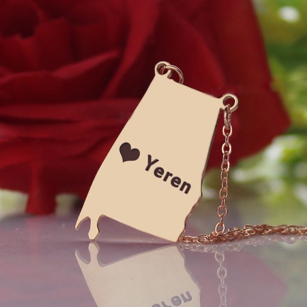 Alabama State USA Map Necklace With Heart Name Rose Gold - The Handmade ™