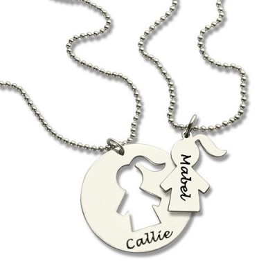 Mother Daughter Necklace Set Engraved Name Silver - The Handmade ™
