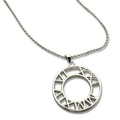 Double Circle Roman Numeral Necklace Clock Design Silver - The Handmade ™