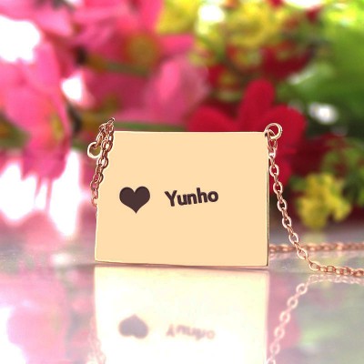 Wyoming State Shaped Map Necklaces With Heart Name Rose Gold - The Handmade ™