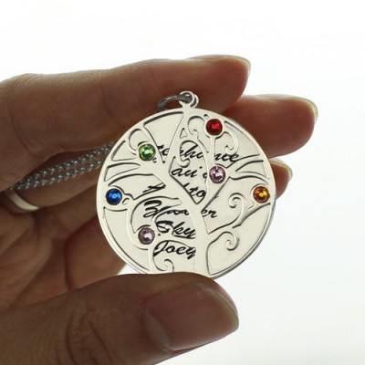 Family Tree Pendant Necklace With Birthstone Silver - The Handmade ™