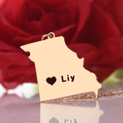 Missouri State Shaped Necklaces With Heart Name Rose Gold - The Handmade ™