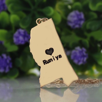 Mississippi State Shaped Necklaces With Heart Name Rose Gold - The Handmade ™