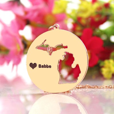 Michigan Disc State Necklaces With Heart Name Rose Gold - The Handmade ™