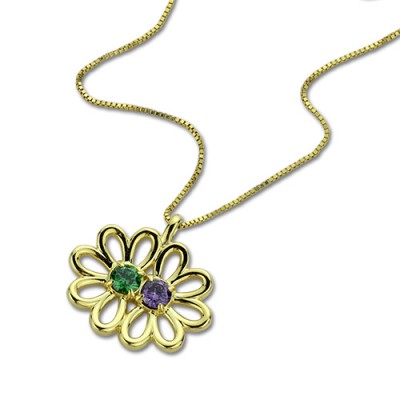 Personalised Double Flower Pendant with Birthstone - The Handmade ™