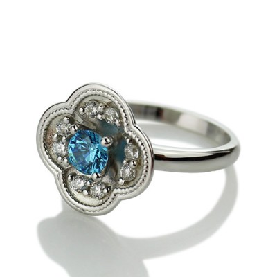 Birthstone Blossoming Love Engagement Ring Silver - The Handmade ™