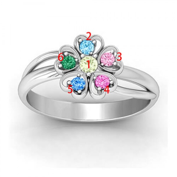 Promise Flower Ring Engraved Name Birthstone Silver - The Handmade ™