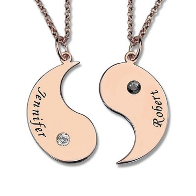 Yin Yang 2 names Necklace with Birthstone Rose Gold - The Handmade ™