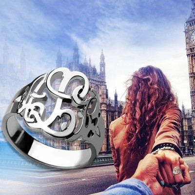 Personalised Hand Drawing Monogrammed Ring Silver - The Handmade ™