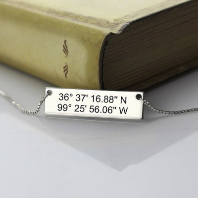 Silver Latitude Longitude Coordinates Address Necklace - The Handmade ™