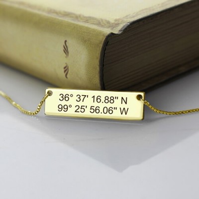 GPS Map Nautical Coordinates Necklace Gold - The Handmade ™