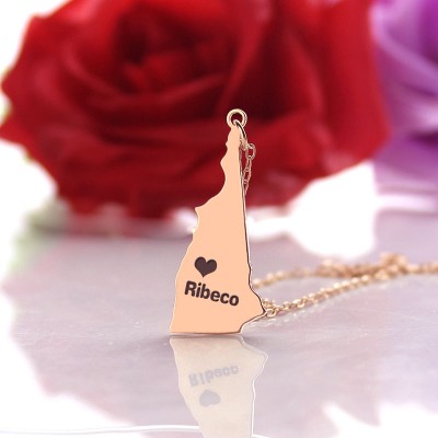 New Hampshire State Shaped Necklaces With Heart Name Rose Gold - The Handmade ™