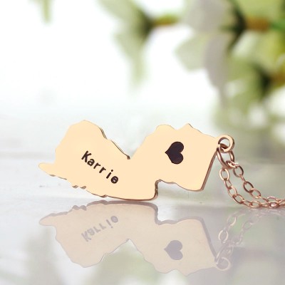 New Jersey State Shaped Necklaces With Heart Name Rose Gold - The Handmade ™
