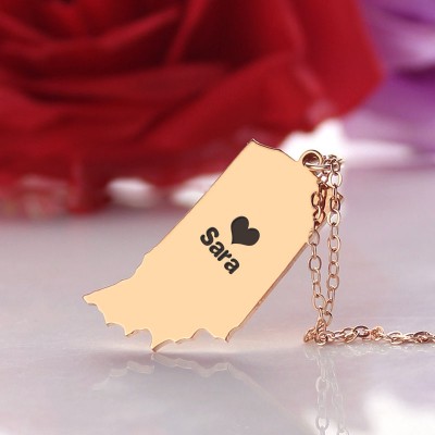 Indiana State Shaped Necklaces With Heart Name Rose Gold - The Handmade ™