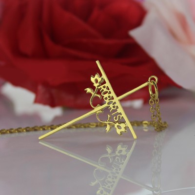 Gold 952 Silver Cross Name Necklaces with Rose - The Handmade ™