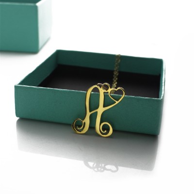 One Initial With Heart Monogram Necklace in Gold - The Handmade ™