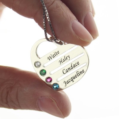 Mothers Heart Necklace Gift with Birthstone Name - The Handmade ™