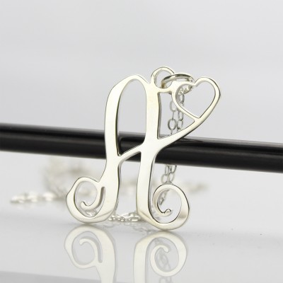 One Initial With Heart Monogram Necklace White Gold - The Handmade ™