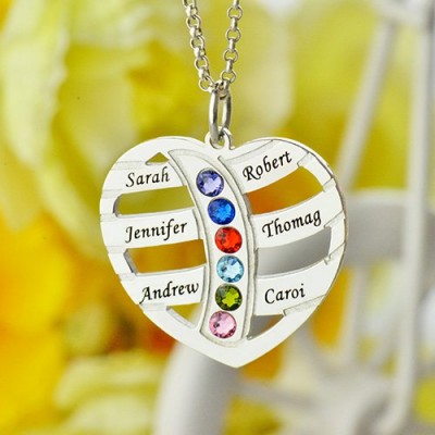 Moms Necklace With Kids Name Birthstone In Silver - The Handmade ™