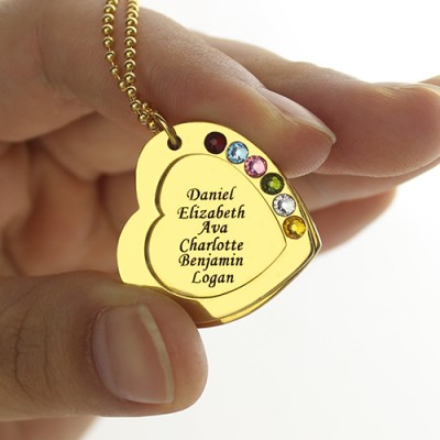 Heart Birthstones Necklace For Mother In Gold - The Handmade ™