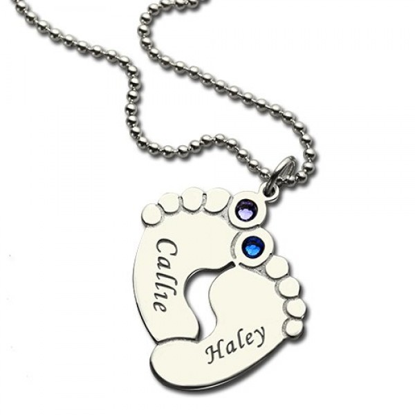 Personalzied Baby Feet Name Necklace with Birthstone Silver - The Handmade ™