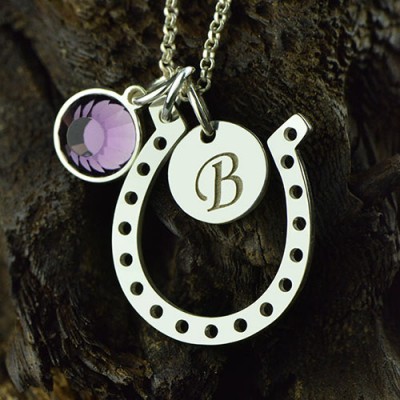Horseshoe Good Luck Necklace with Initial Birthstone Charm - The Handmade ™