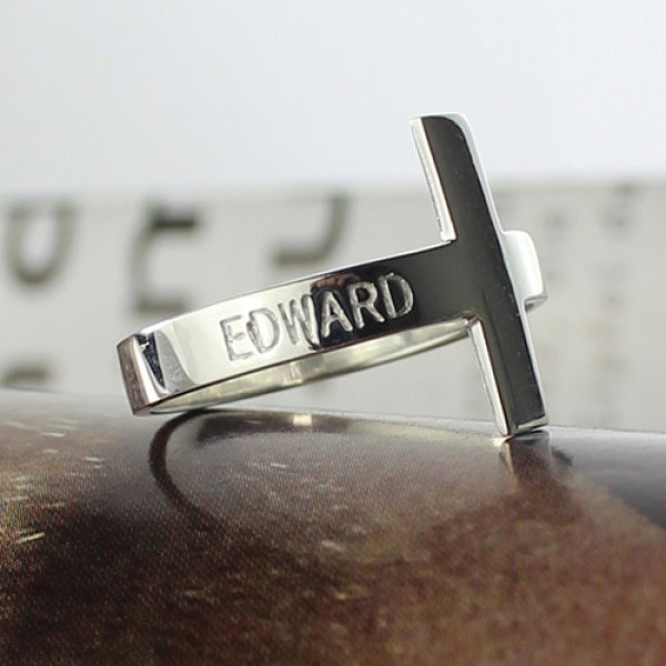 Engraved Name Cross Rings Silver - The Handmade ™