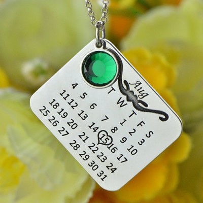 Birthstone Birthday Calendar Necklace Gifts Silver - The Handmade ™