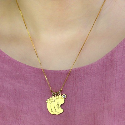 Mother Pendant Baby Feet Necklace Gold - The Handmade ™