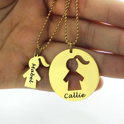 Mother and Child Necklace Set with Name Gold - The Handmade ™