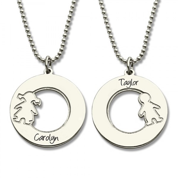 Circle Necklace With Engraved Children Name Charms Silver - The Handmade ™