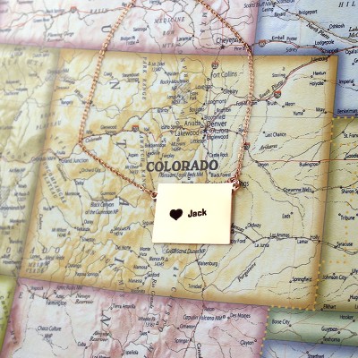 Colorado State Shaped Necklaces With Heart Name Rose Gold - The Handmade ™