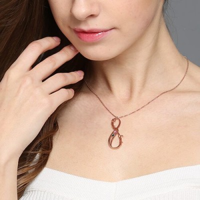 Vertical Infinity Sign Necklace with Birthstones Rose Gold - The Handmade ™