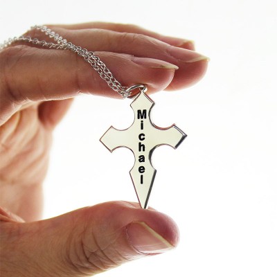 Silver Conical Shape Cross Name Necklace - The Handmade ™