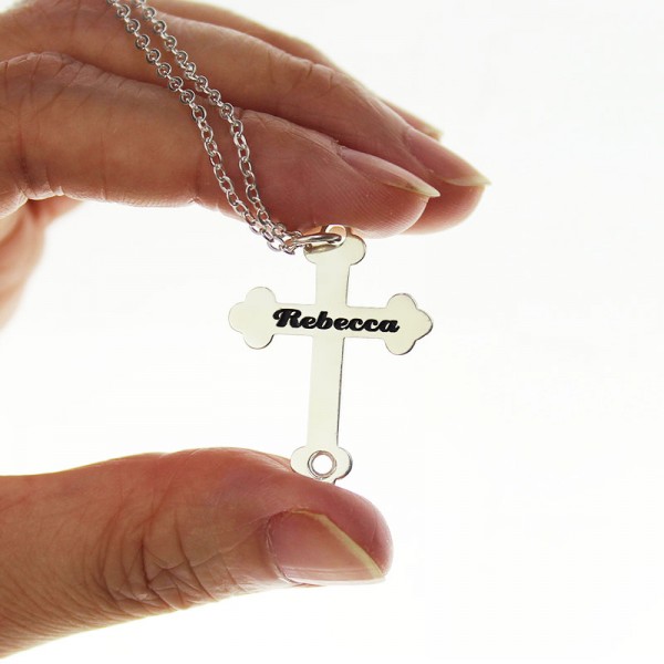 Silver Rebecca Font Cross Name Necklace - The Handmade ™