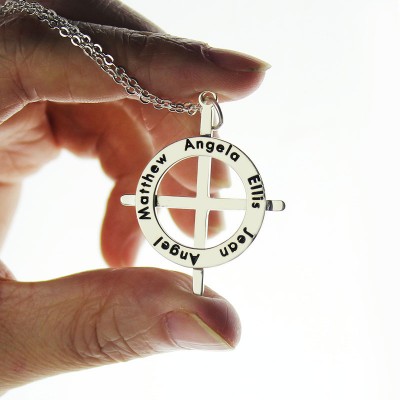 Silver Latin Style Circle Cross Necklace with Any Names - The Handmade ™