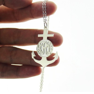 Silver Anchor Monogram Initial Necklace - The Handmade ™