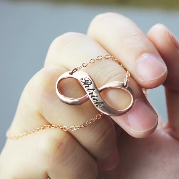 Rose Gold Engraved Infinity Necklace - The Handmade ™