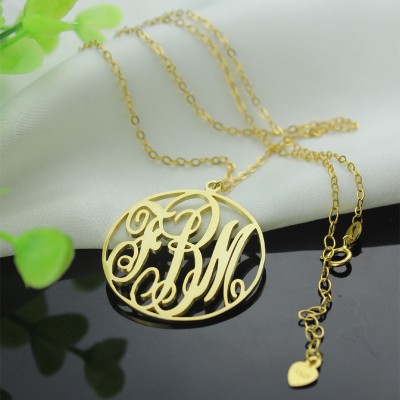 Gold Vine Font Circle Initial Monogram Necklace- - The Handmade ™